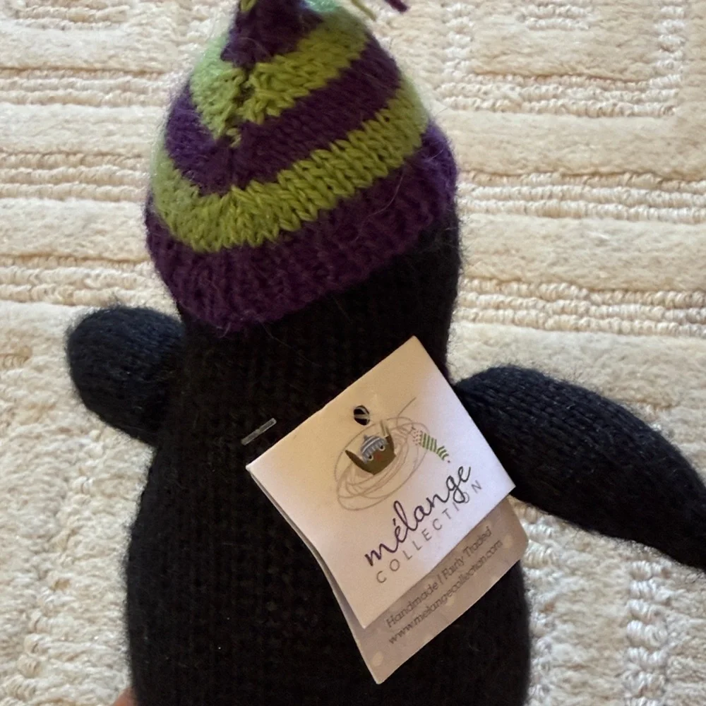 Knitted Penguin Bird Toy - Black, White, Orange